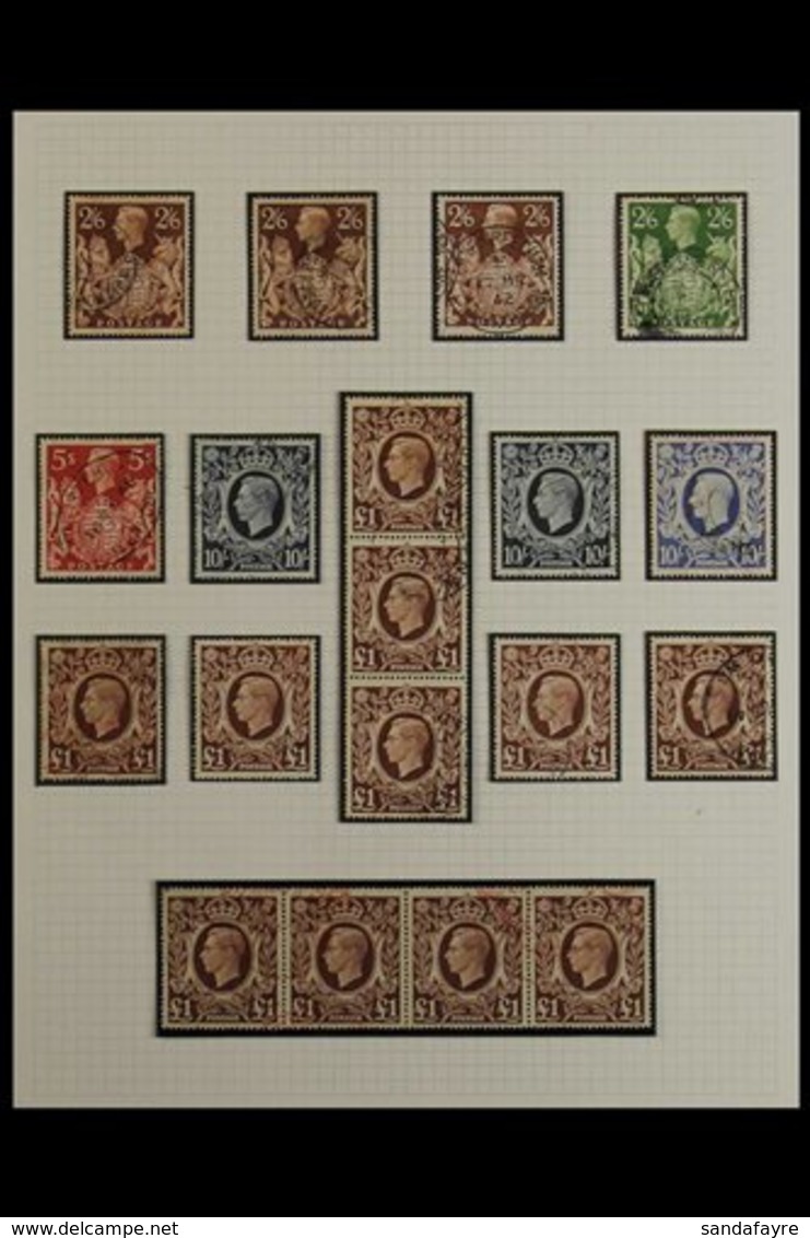 1939-48 HIGH VALUES FINE USED GROUP On An Album Page, Includes A Basic Set Plus £1 In A Vertical Strip Of 3 And A Horizo - Non Classés