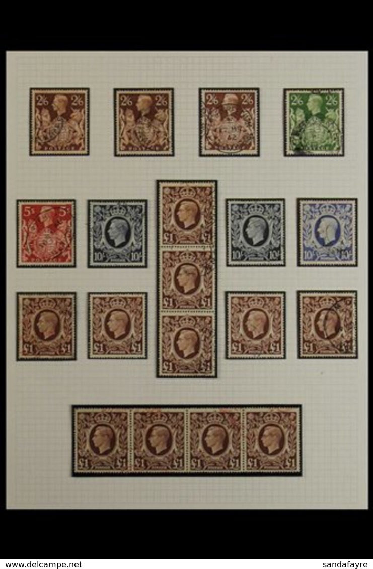 1939-48 HIGH VALUES FINE USED GROUP On An Album Page, Includes A Basic Set Plus £1 In A Vertical Strip Of 3 And A Horizo - Ohne Zuordnung