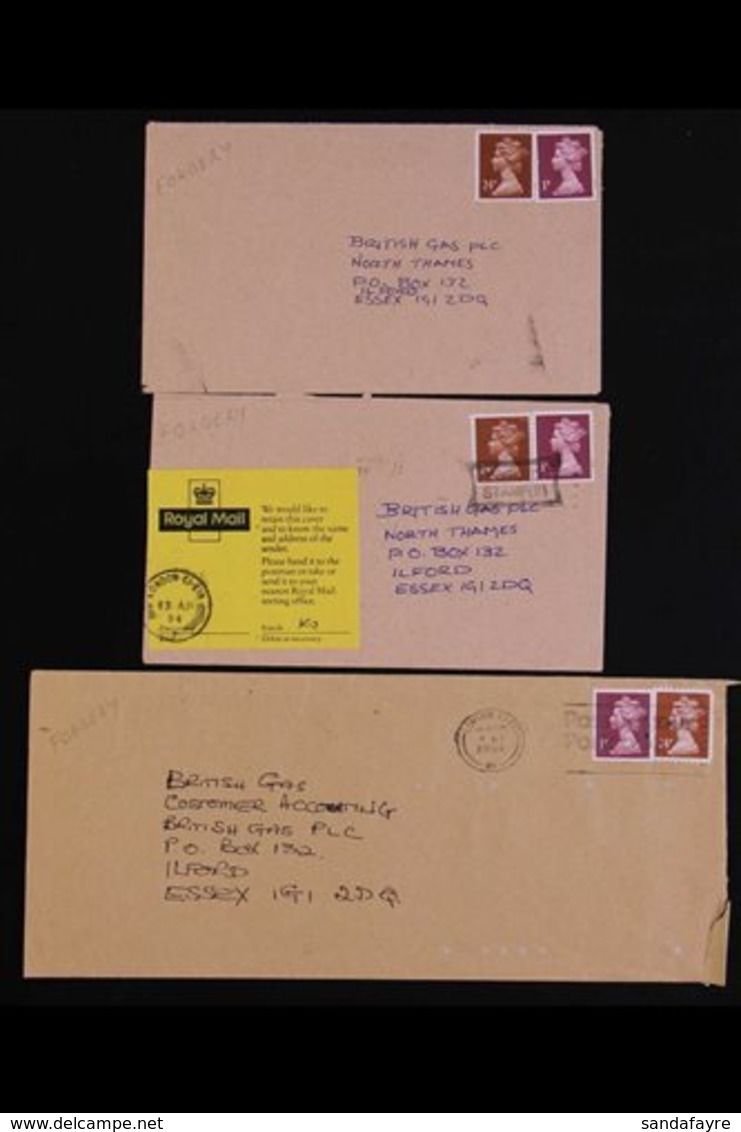 MACHIN FORGERIES Group Of Three Covers, Each Franked With 1p Machin & 24p Machin Forgery, One Cover Not Cancelled, Anoth - Other & Unclassified