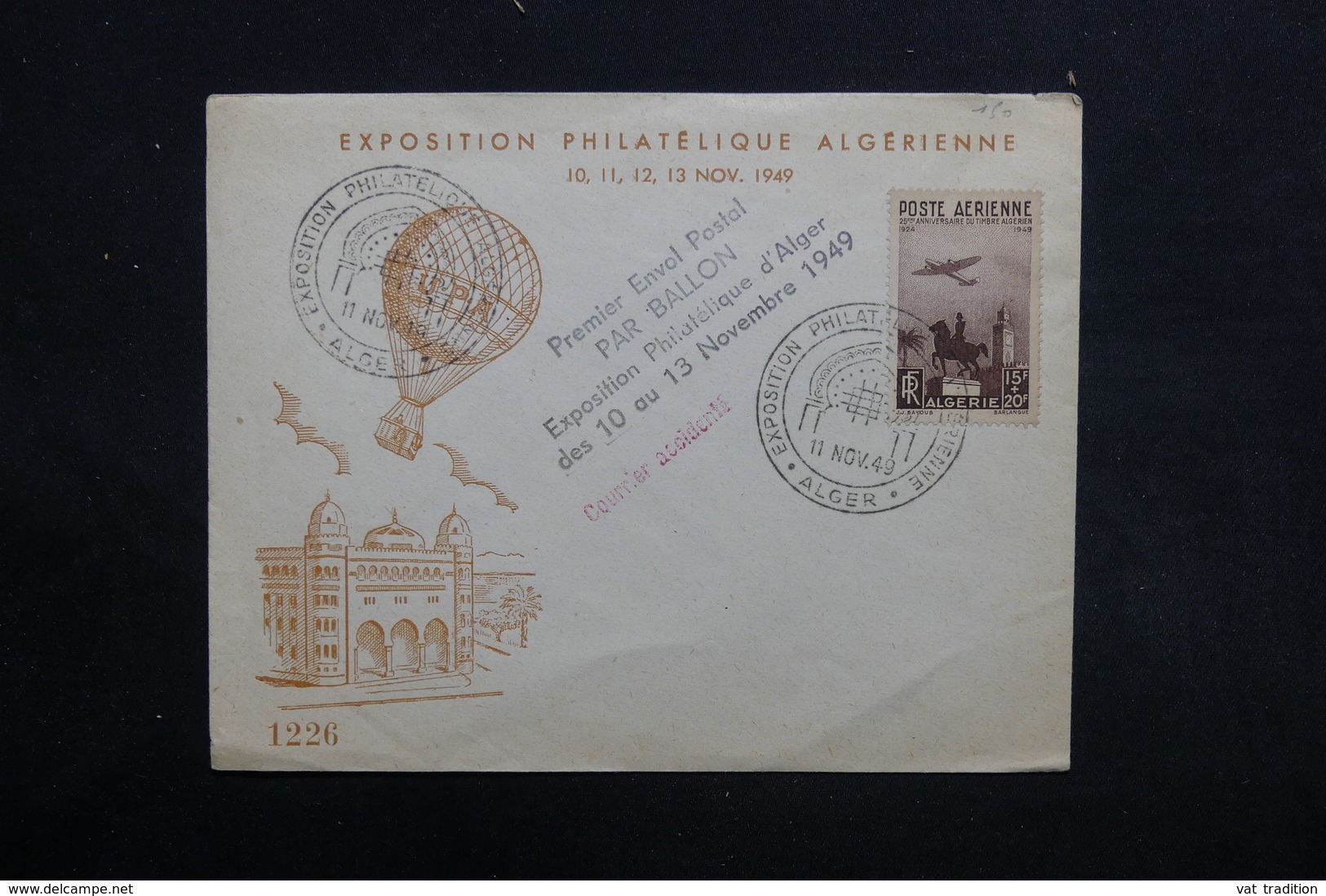ALGÉRIE - Enveloppe Du 1 Er Envol Par Ballon à Alger En 1949 - L 31266 - Lettres & Documents