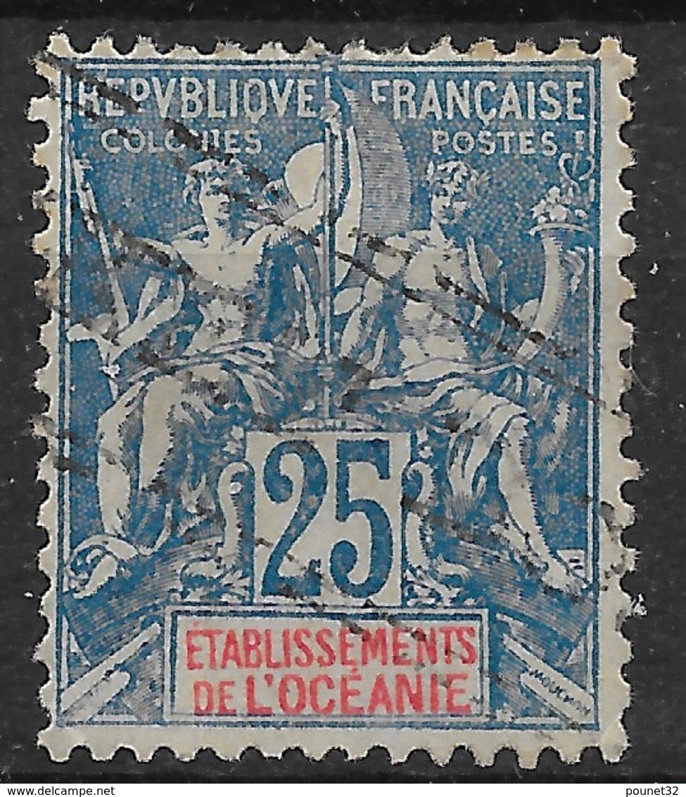 OCEANIE TYPE GROUPE 25c BLEU N° 17 OBLITERATION CACHET LINEAIRE - Used Stamps
