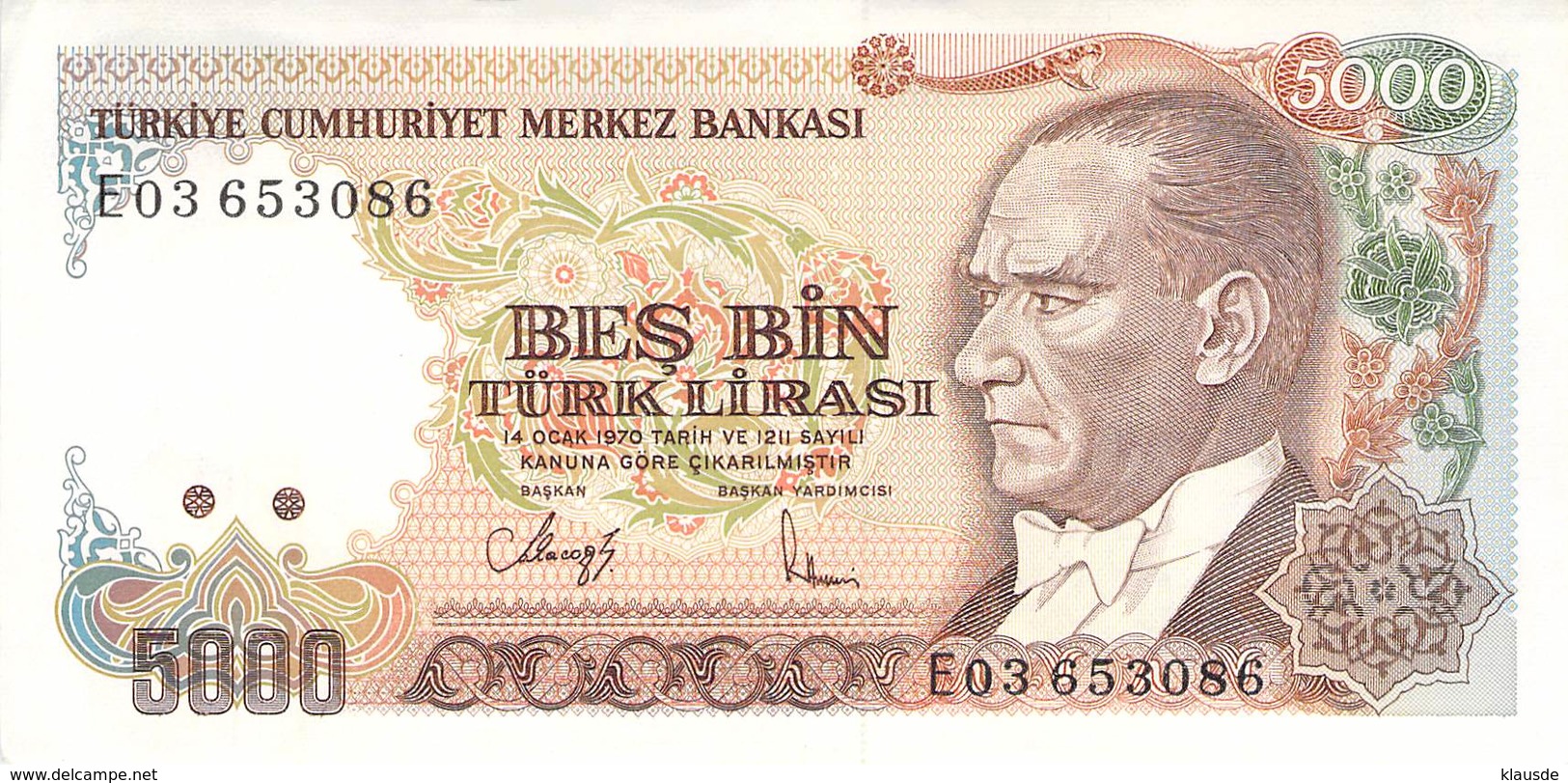 5000 Lira Türkei 1970 UNC (I) - Türkei