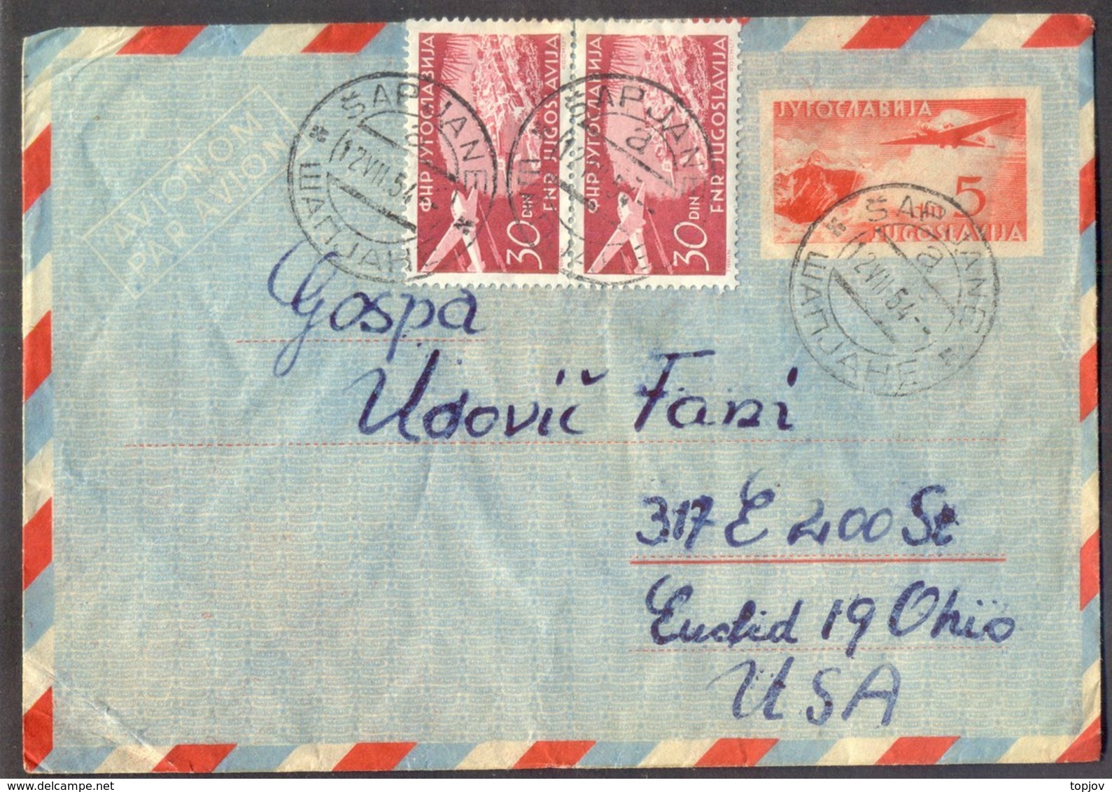 YUGOSLAVIA  - CROATIA  - AIRMAIL  JELŠANE Via RUPA To USA - 1953 - Airmail