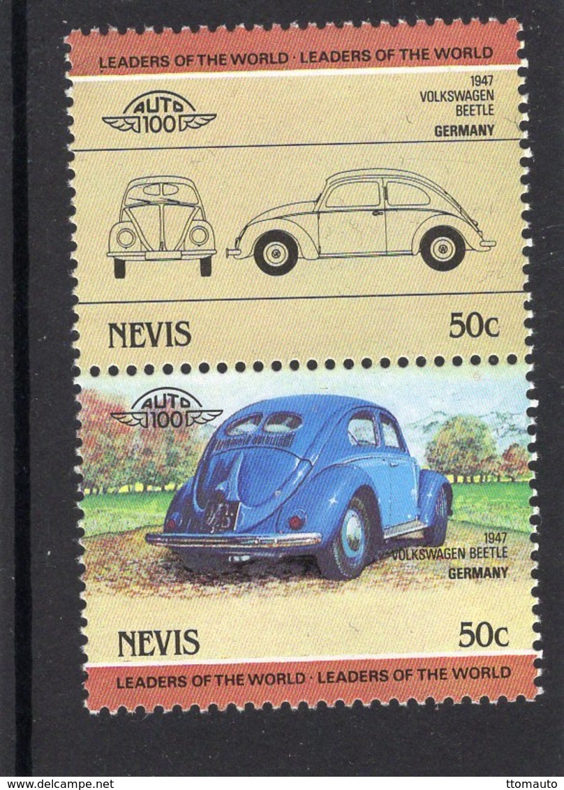 Volkswagen Beetle Coccinelle  -  1947  -  2v Se-tenant MNH  -   Nevis - Voitures