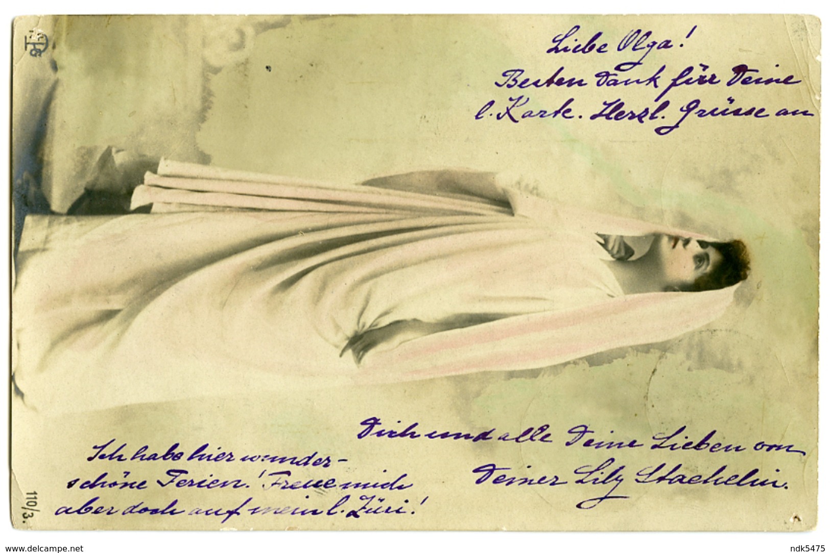 PRETTY GIRL IN GRECIAN ROBES / CACHET - ECUBLENS (VAUD), 1903 / ADDRESS - ZURICH, FLORASTRASSE (MEIER) - Écublens