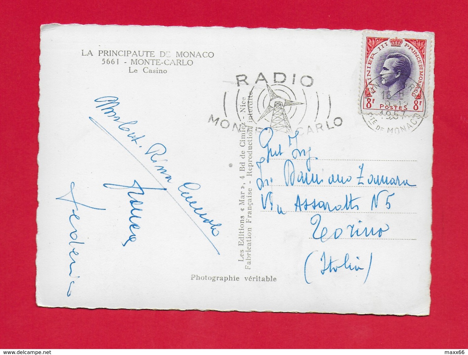 CARTOLINA VG MONACO - MONTE CARLO - Le Casinò - 10 X 15 - ANN. 1957 RADIO MONTECARLO - Casinò