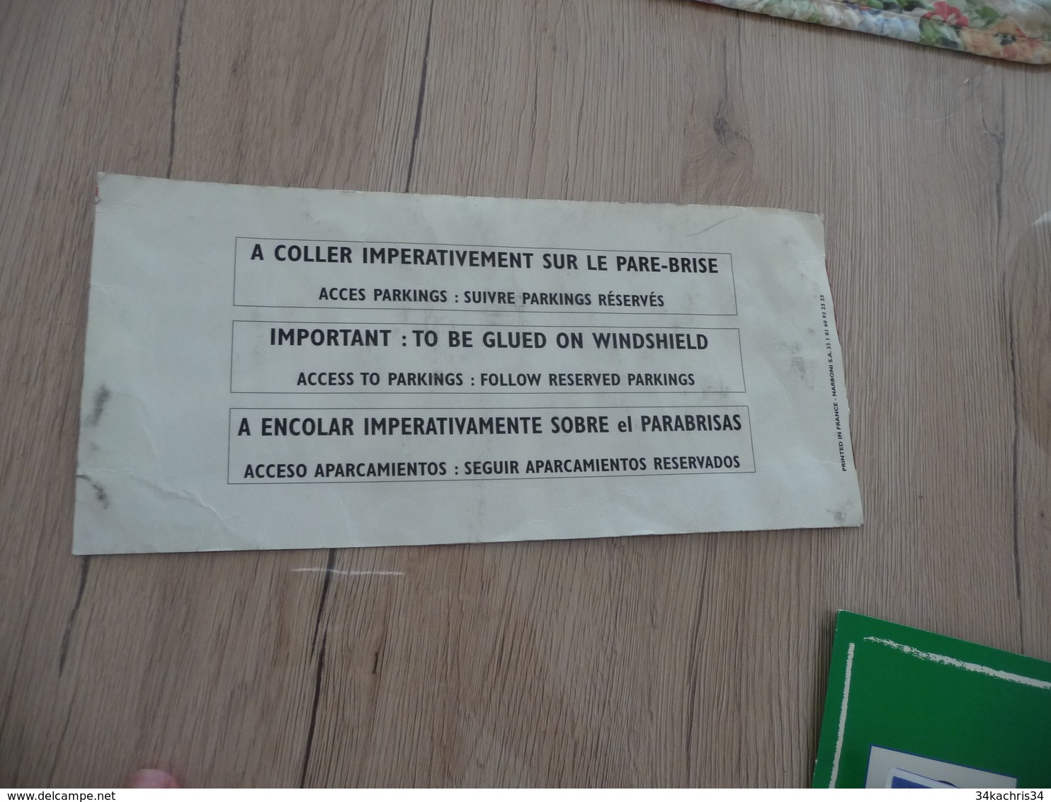 Football Coupe Du Monde 1998 France Montpellier Placard à Coller Pare -brise Parking Réservé VIP En L'état - Uniformes Recordatorios & Misc