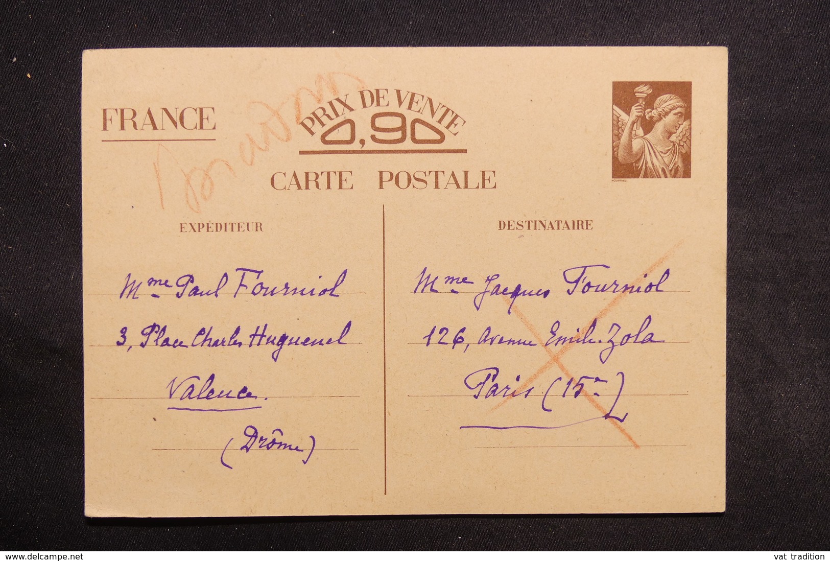 FRANCE - Entier Postal Type Iris De Valence Pour Paris En 1941 , Inadmis - L 31293 - Cartes Postales Types Et TSC (avant 1995)