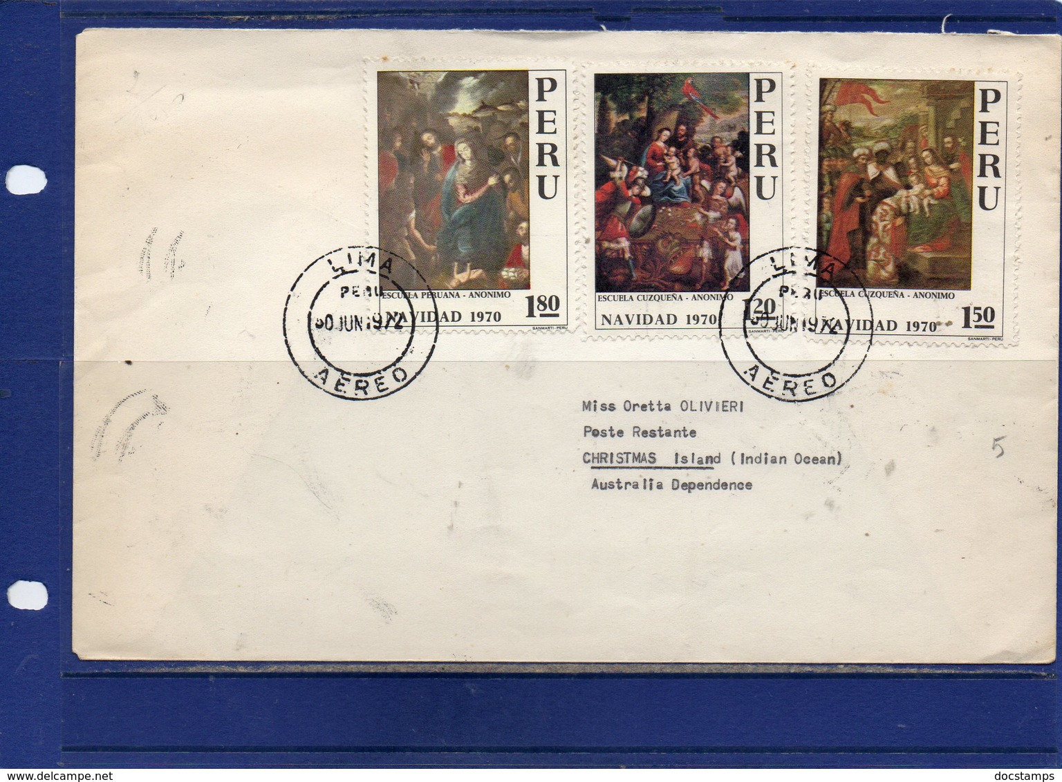 ##(DAN197)-Peru 1972- Cover Franked With Christmas Stamps Sent  To Christmas Island, Retour To Sender To Firenze-Italy - Perù