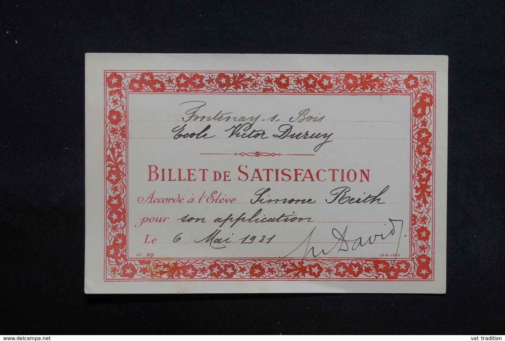 FRANCE - Lot De 6 Billets De Satisfactions Période 1930 / 31 - L 31296 - Diplômes & Bulletins Scolaires