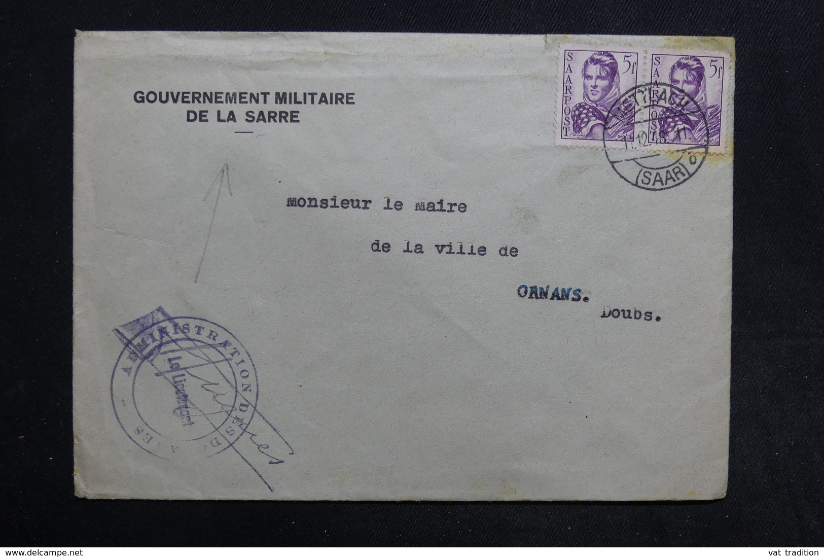 SARRE - Enveloppe Du Gouvernement Militaire De La Sarre En 1948 Pour La France - L 31302 - Lettres & Documents