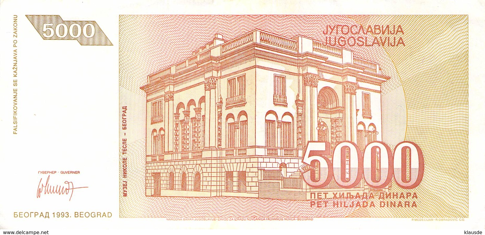 5000 Dinar Jugoslawien 1993 UNC (I) - Jugoslawien