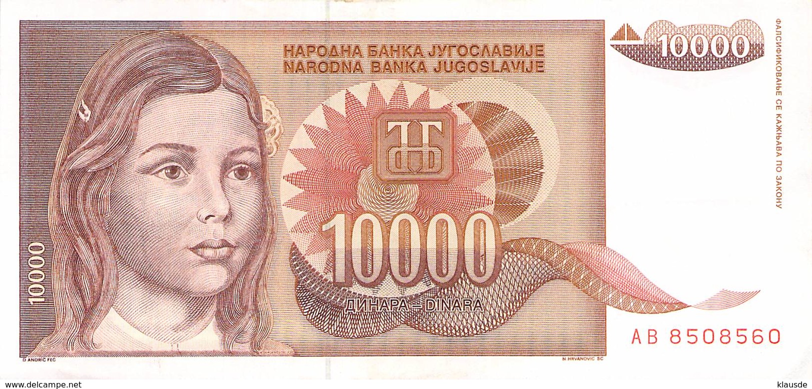 10 000 Dinar Jugoslawien 1992 UNC (I) - Yugoslavia