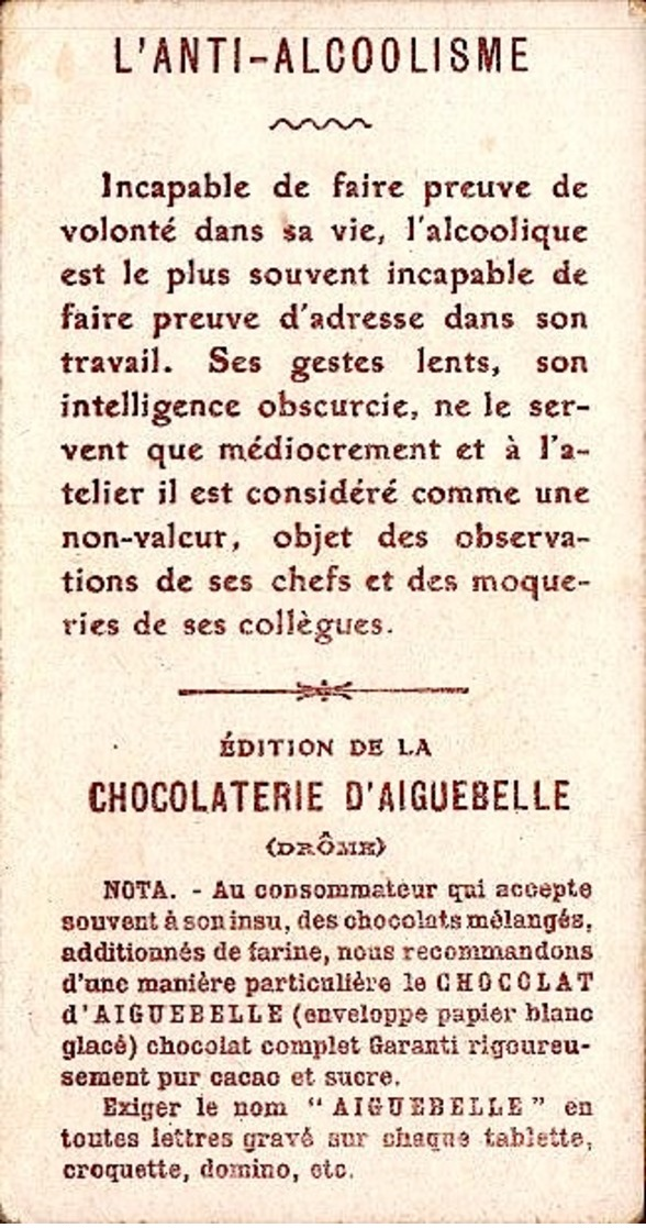 3 Chromos Chocolat - Chocolaterie Aiguebelle Drome - Anti Alcoolisme - Bill-863 - R/V - Aiguebelle