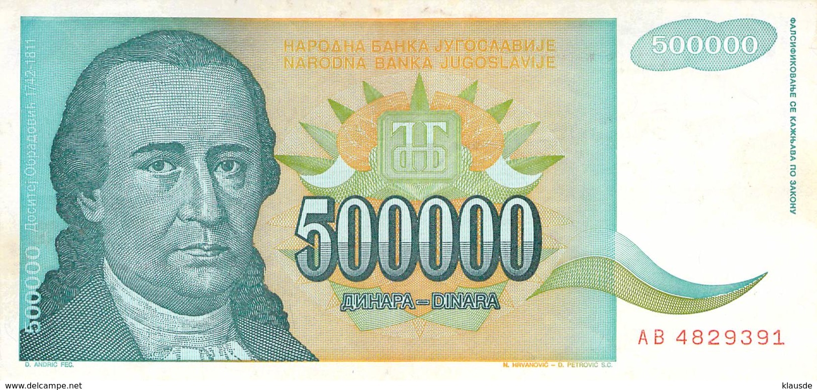 500 000 Dinar Jugoslawien 1993 UNC (I) - Jugoslawien