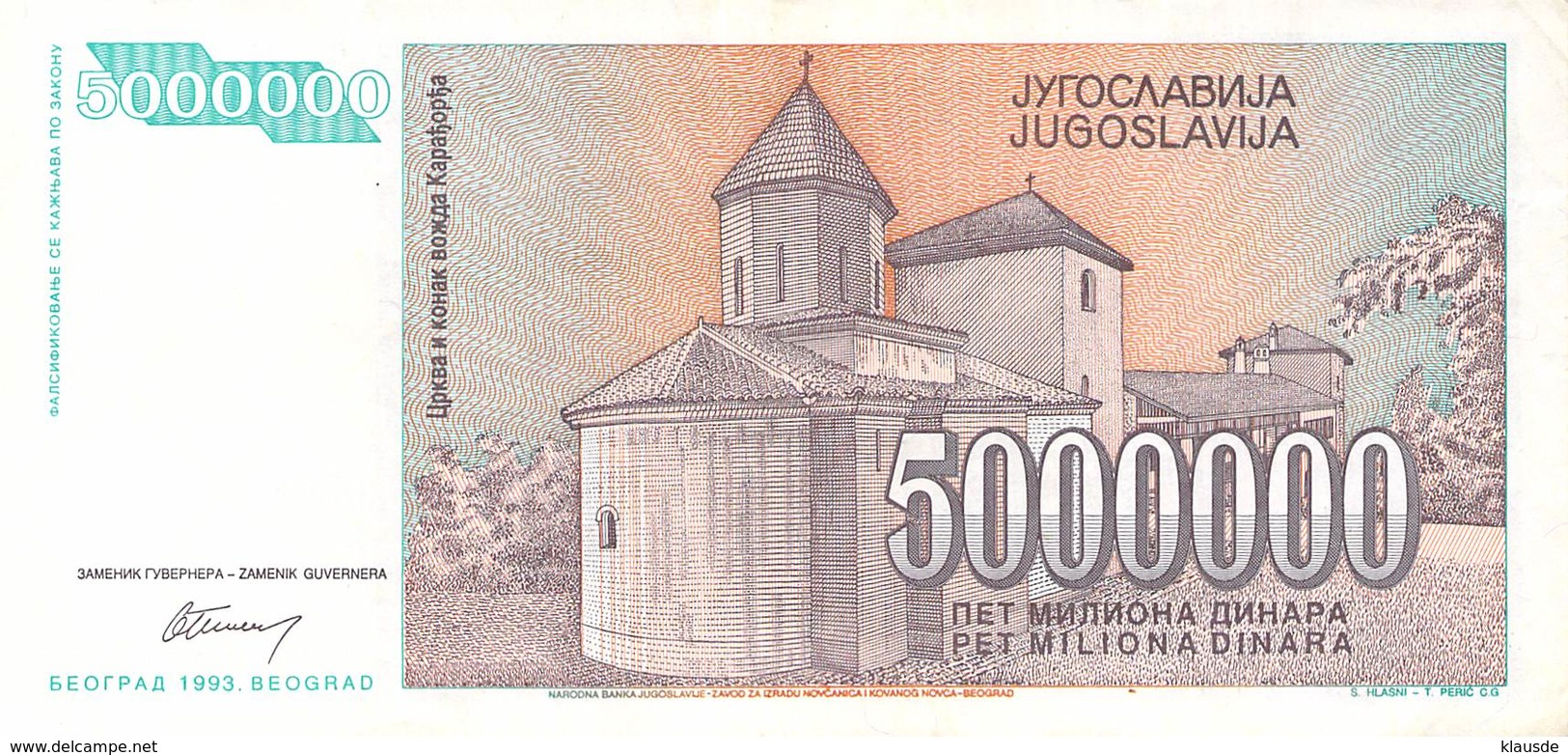 5000000 (5 Mio) Dinar Jugoslawien 1993 UNC (I) - Jugoslawien