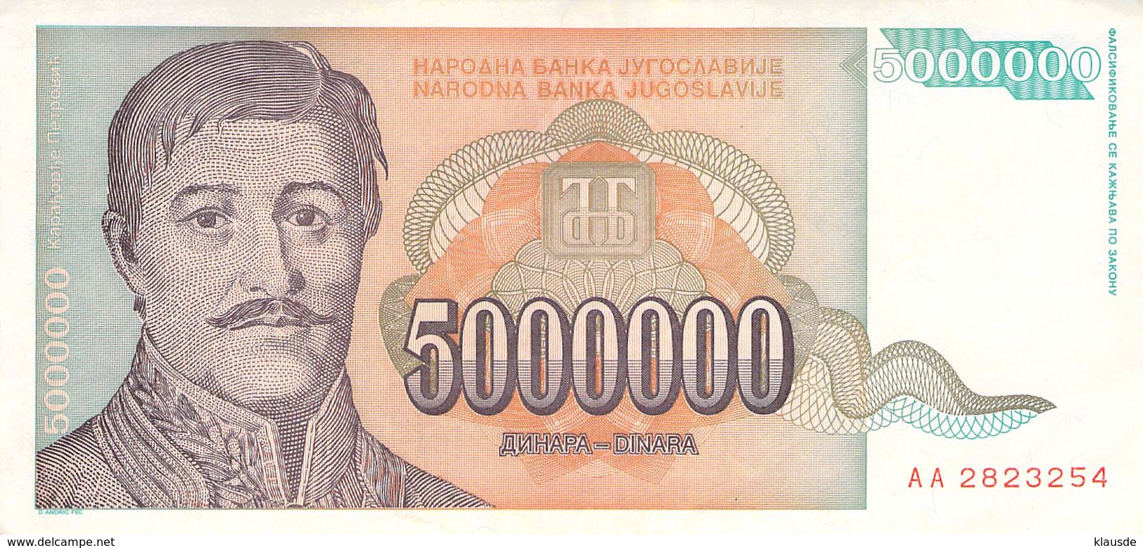 5000000 (5 Mio) Dinar Jugoslawien 1993 UNC (I) - Jugoslawien