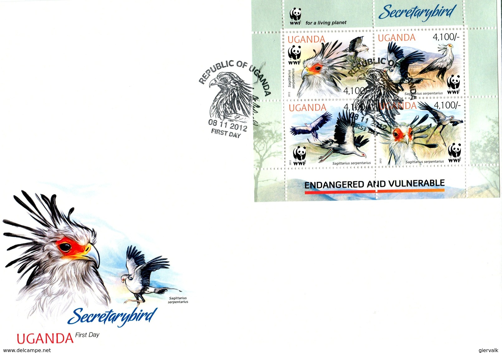 UGANDA 2012 WWF Secretary Bird(Sheet) Local Issue - FDC