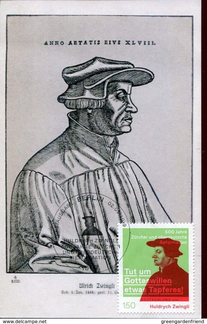 45352 Germany, Maximum 2019, Ulrich Zwingli,berlin, 500 Year Of  Reformation In Switzerland (martin Luther) - Sonstige & Ohne Zuordnung