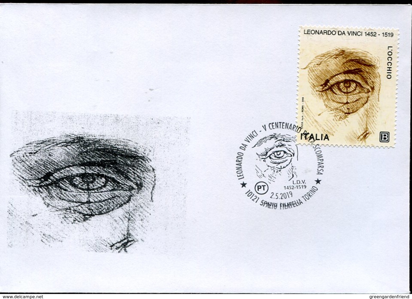 45354 Italia, Fdc 2019 Painting Of Leonardo Da Vinci   L'occhio, The Eye, Das Auge , L'oeil - Altri & Non Classificati