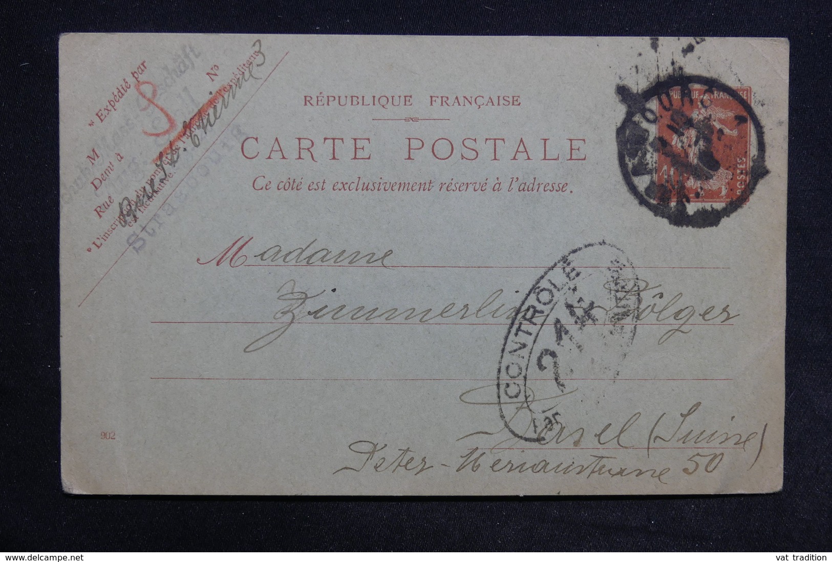 FRANCE - Entier Postal Type Semeuse De Strasbourg Pour La Suisse En 1919 Avec Contrôle Postal Militaire - L 31329 - Cartes Postales Types Et TSC (avant 1995)