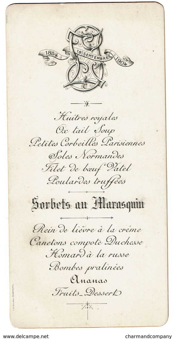 Beau Menu 1904 - 18 Cm X 9 Cm - 2 Scans - Menus