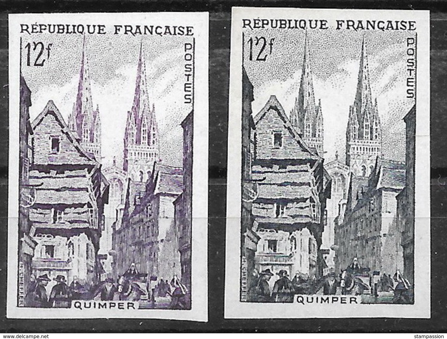 France  1954 - Normal Avec Variété En Non Dentelées Du N° YT 974 -  Neuf **, MNH - Clocher Plus Foncé - Non Classés