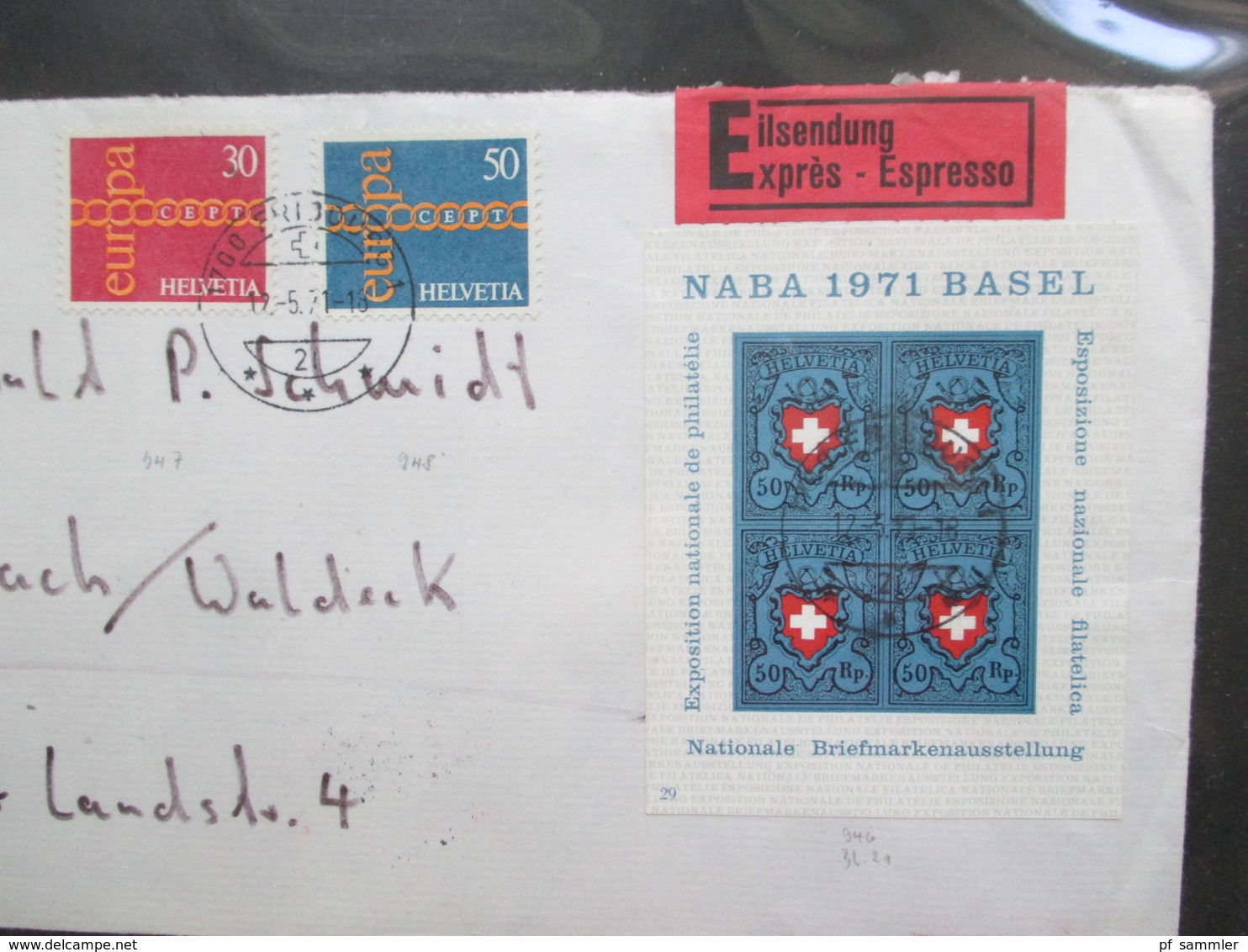 Schweiz 1970 / 80er Jahre Belegeposten / PTT Sonderblätter insg.60 Belege. Auch 4er Blocks und Einschreiben / Express!