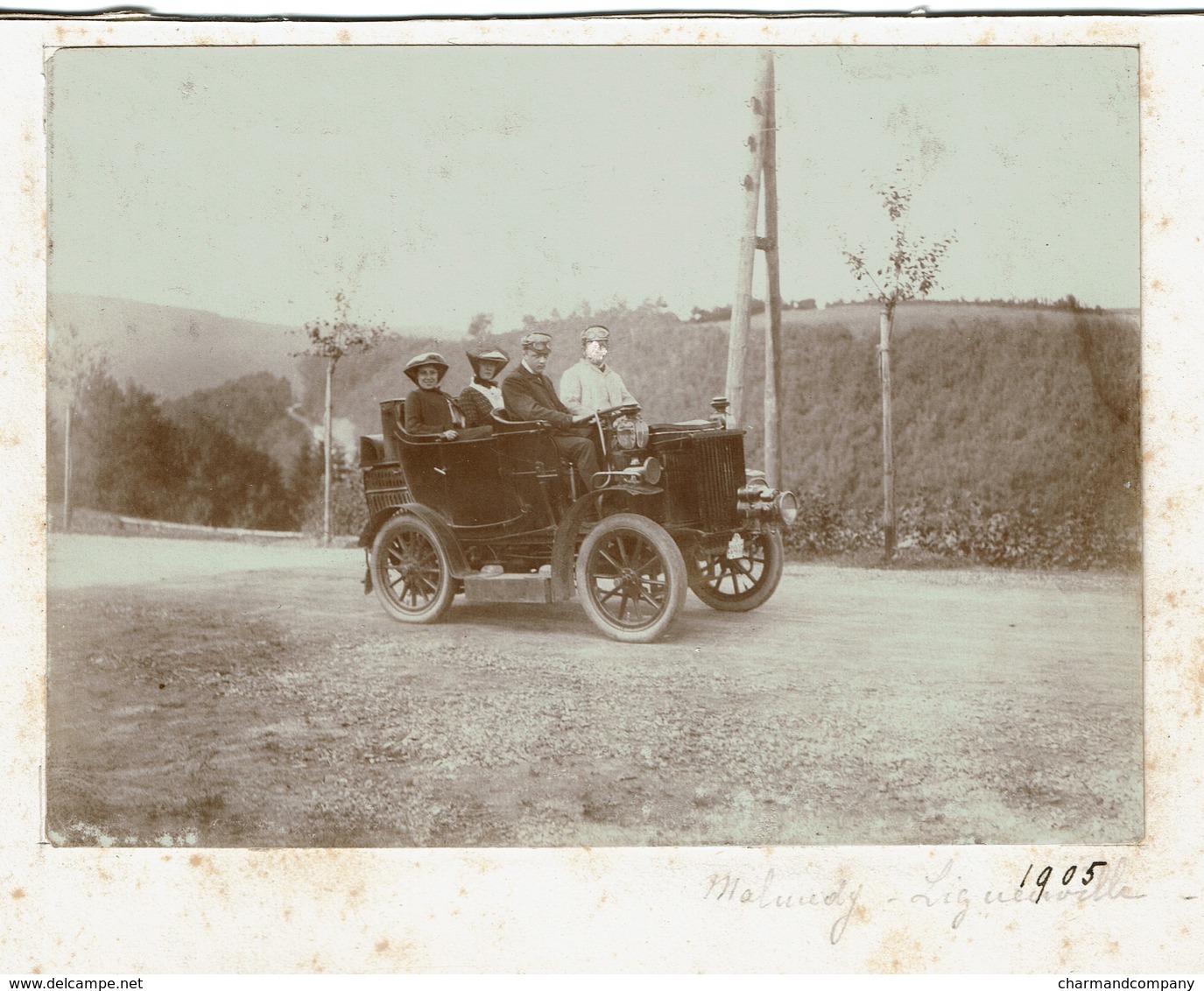 Automobilia - 1905 - Photo Originale 11 Cm X 8 Cm - Auto à Identifier - Sur La Route Malmedy - Ligeuville - 2 Scans - Automobiles