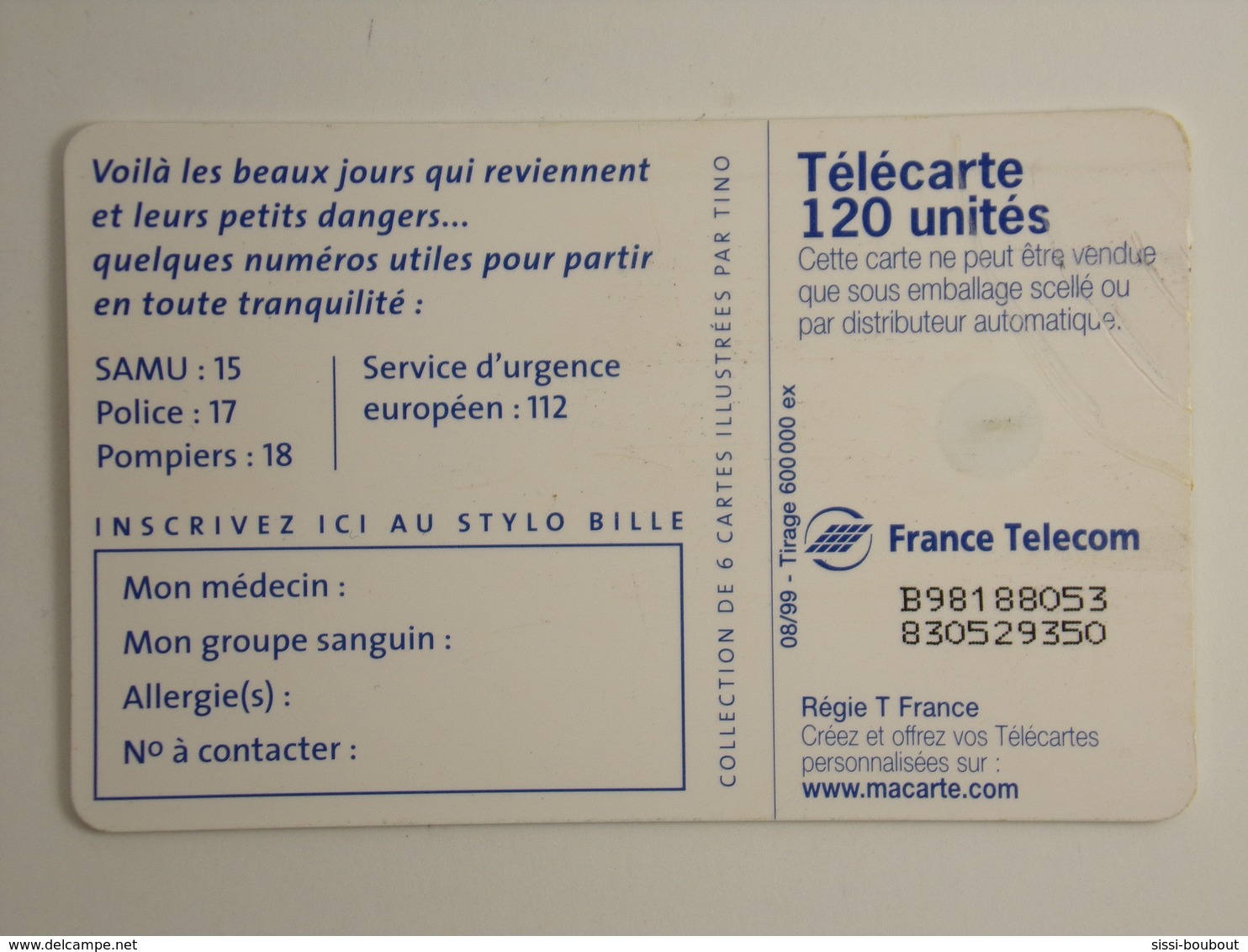 Télécarte - France Télécom - 1999 - Tirage 600000 Ex. - - Abejas