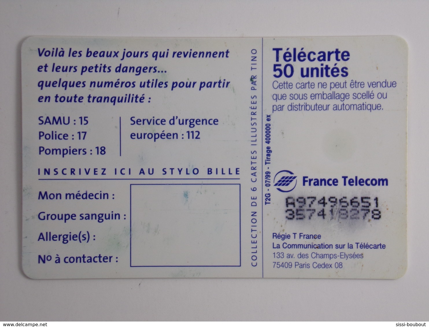 Télécarte - France Télécom - 1999 - Tirage 400000 Ex. - - Seasons