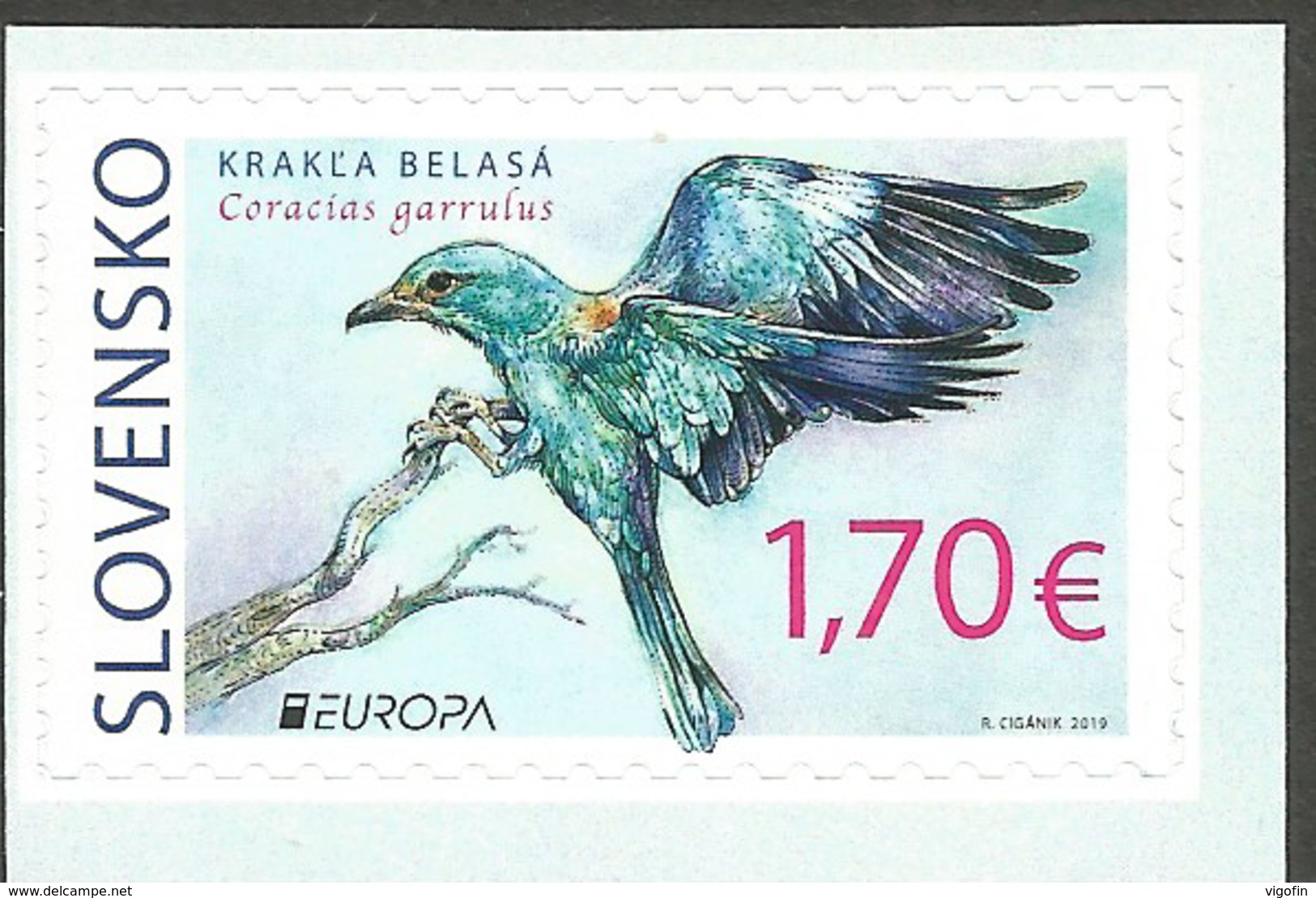 SK 2019-683  EUROPA CEPT Rare Birds - Coraccas Gramulus SLOVAKIA, 1 X 1v SELBSTICK, MNH - 2019