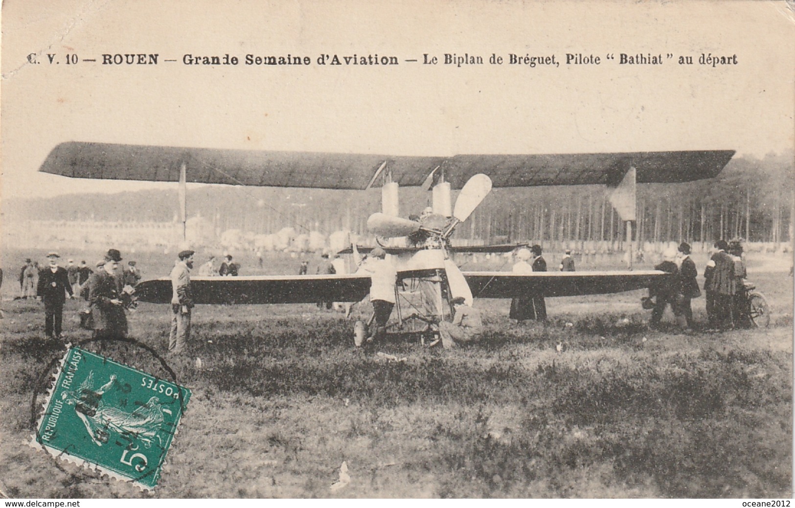 76 Rouen. Grande Semaine De L'Aviation. Biplan Breguet. Pilote Bathiat - Rouen