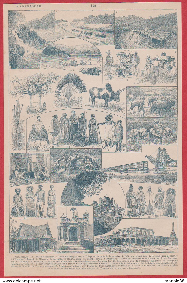 Carte De Madagascar, Recto. Illustration De Madagascar Par Maurice Dessertenne, Verso. Larousse 1920. - Unclassified