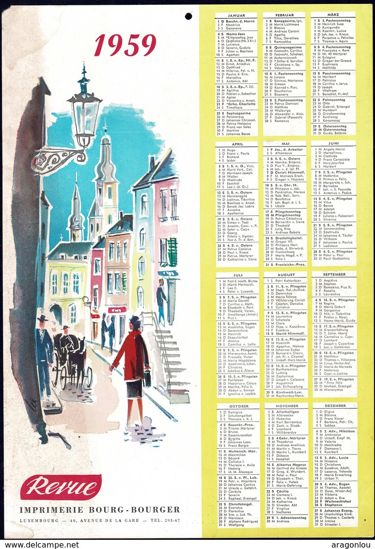 Luxembourg Calendrier 1959 Revue Imprimerie Bourg-Bourger, Grand Format, 2 Scans - Tamaño Grande : 1941-60