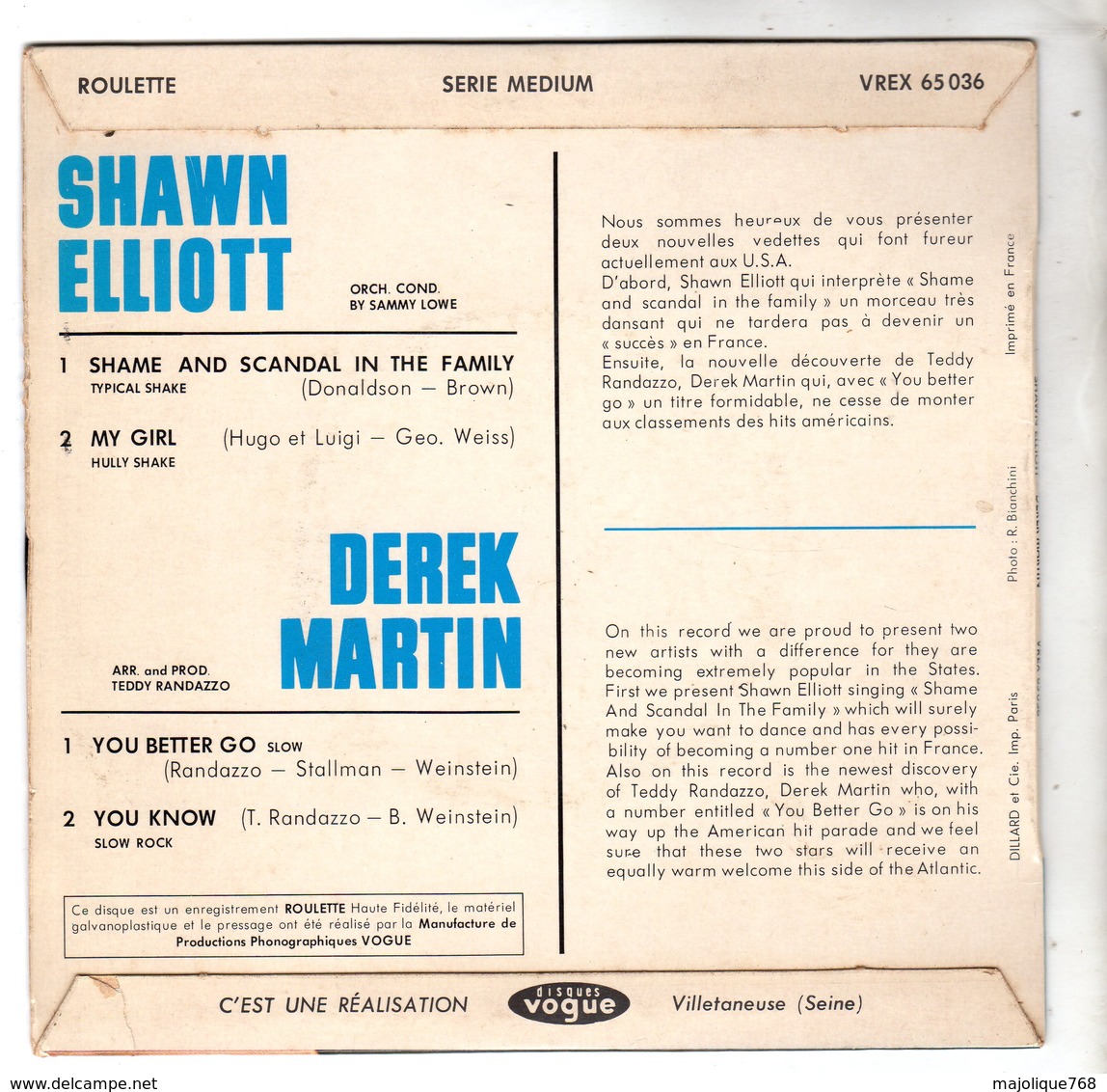 Disque De Shawn Elliott Et Derek Martin - Shame And Scandal In The Family - Roulette VREX 65036 - 1964 - - Soul - R&B