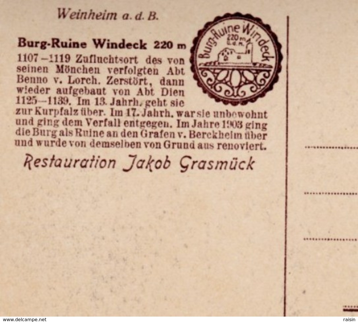 CPA Allemagne Burg Ruine Windeck Weinheim A.d.b. (220m) N°27792 BE - Buehl