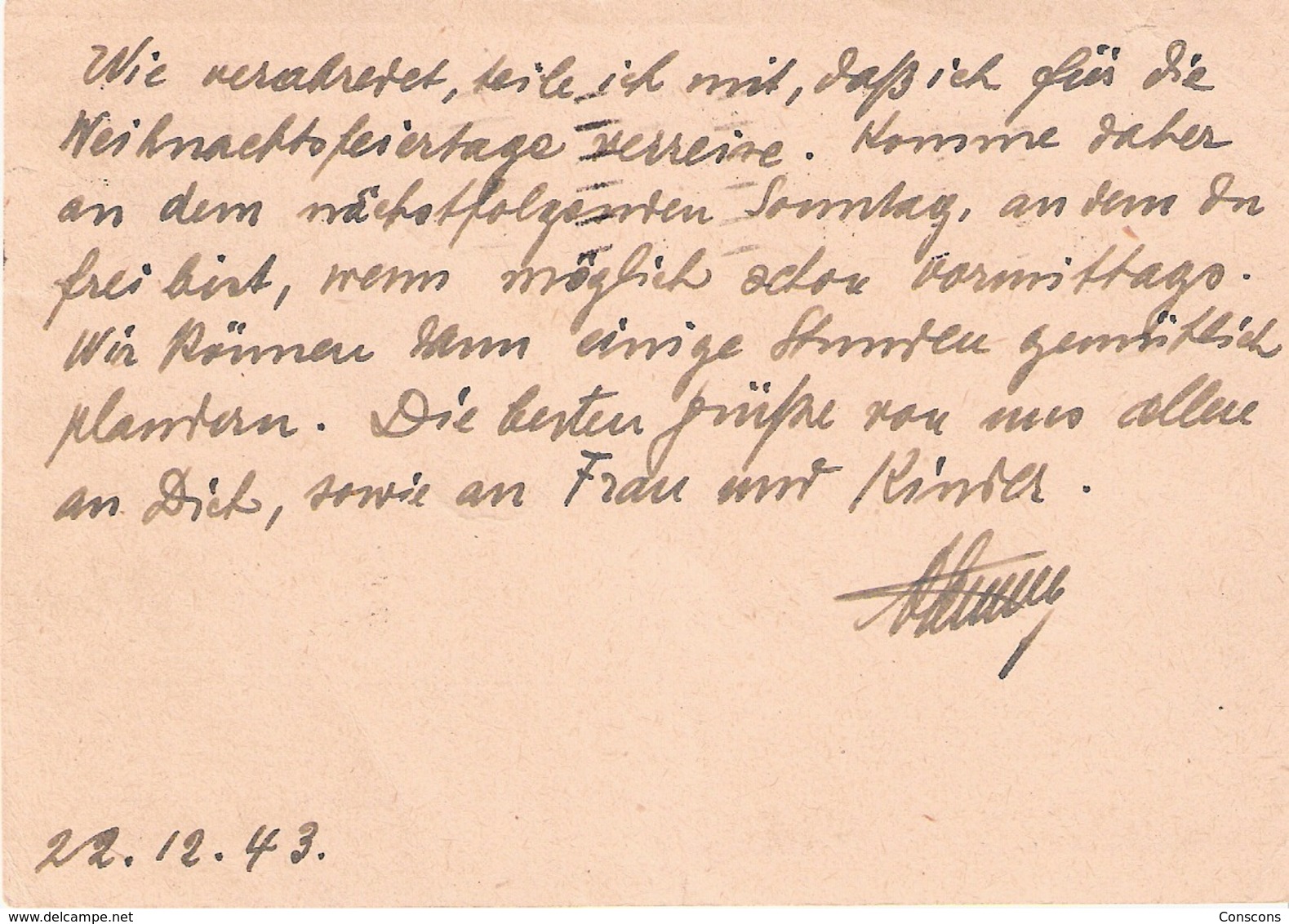 Postkarte: Stempel Festungs-und Rosenstadt Im Moselland 22.12.43 - 1940-1944 Occupation Allemande