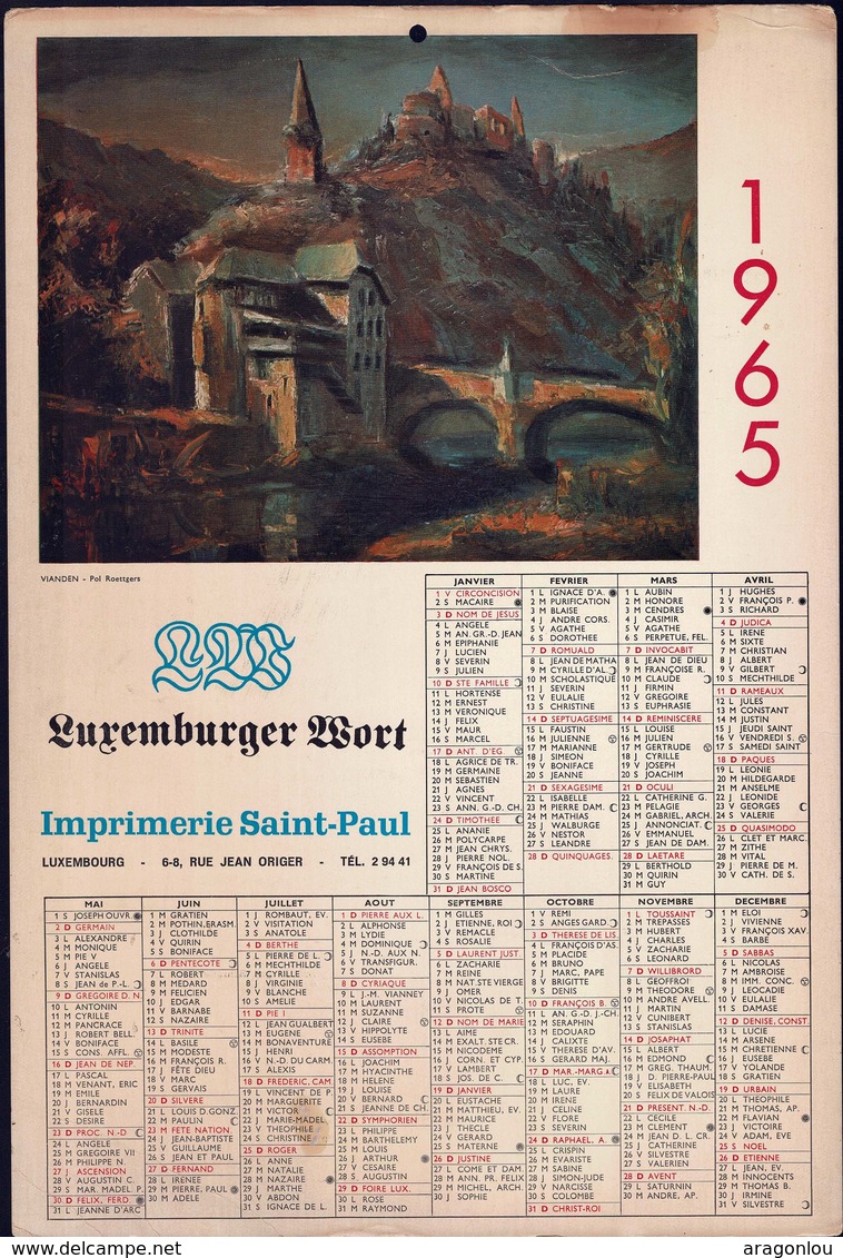 Luxembourg 1965, Calendrier Luxemburger Wort Imprimerie St.Paul, Grand Format, 2 Scans - Grand Format : 1961-70