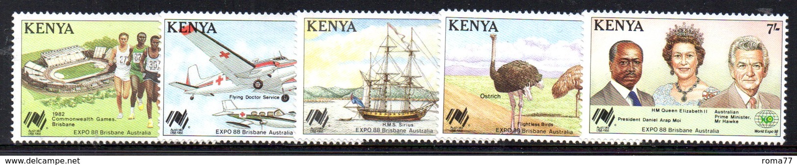 CI1398 - KENYA 1988  ,  Yvert N. 433/437  ***  MNH   (2380A) Expo Brisbane - Kenia (1963-...)