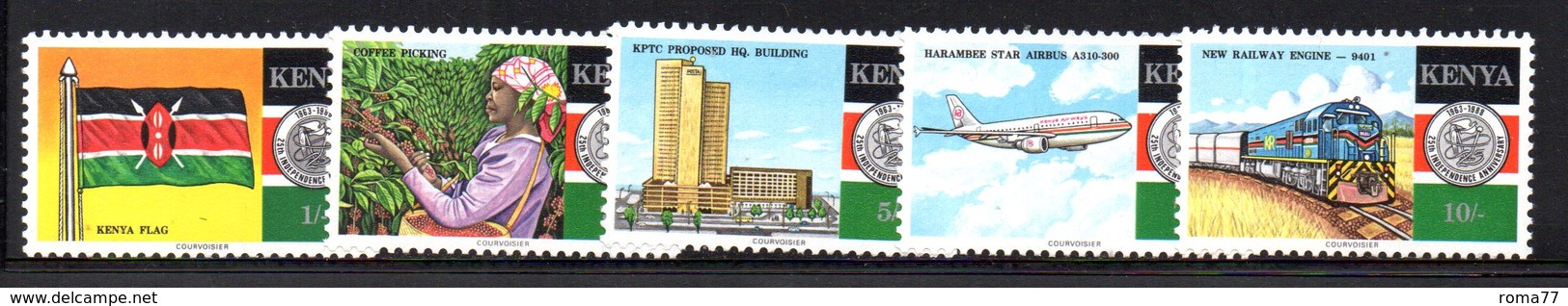 APR1399 - KENYA 1988  ,  Yvert N. 459/463  ***  MNH   (2380A) Indipendenza Treno Aereo - Kenia (1963-...)