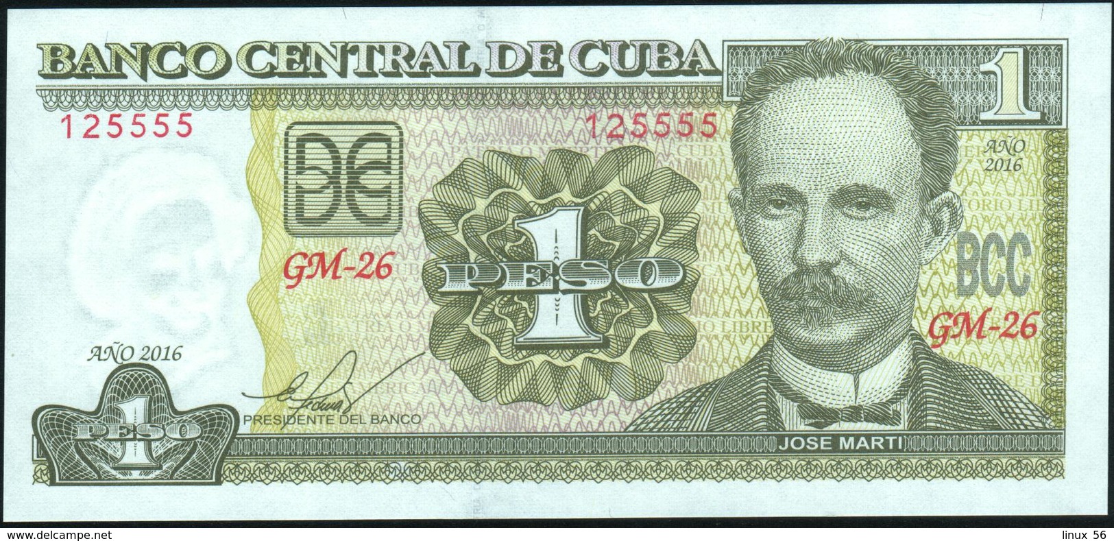 CUBA - 1 Peso 2016 {José Marti} UNC P.128 G - Cuba