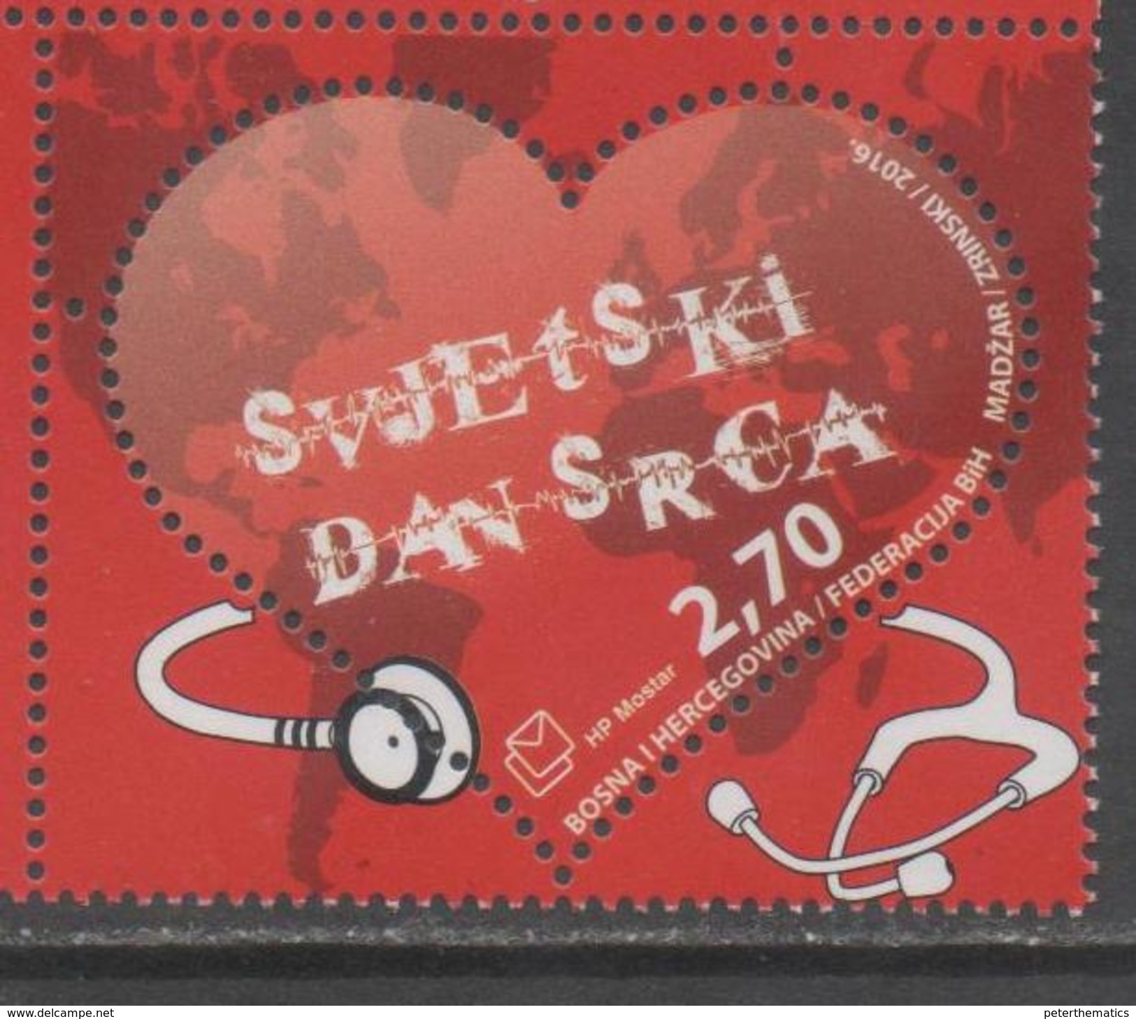 BOSNIA, CROAT, 2016, MNH, HEALTH, HEART, WORLD HEART DAY, 1v, HEART SHAPED STAMP - Other & Unclassified