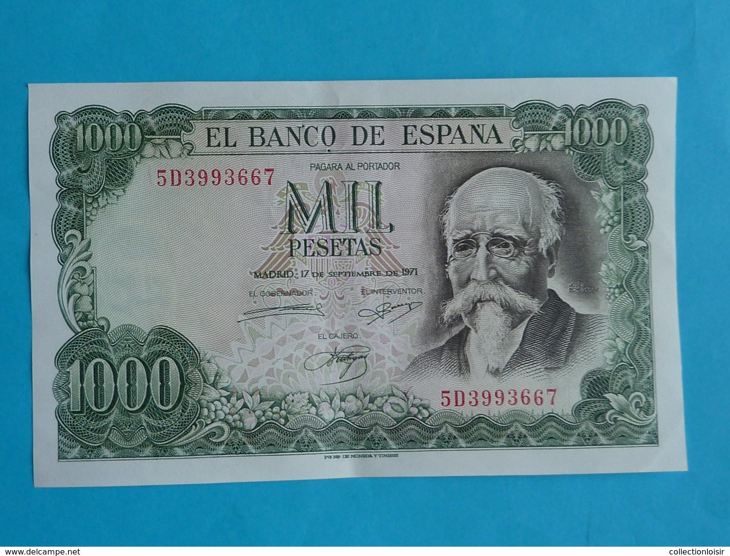 1.000  PESETAS 17 SEPTEMBRE 1971 -  5 D 3993667 - 1000 Pesetas