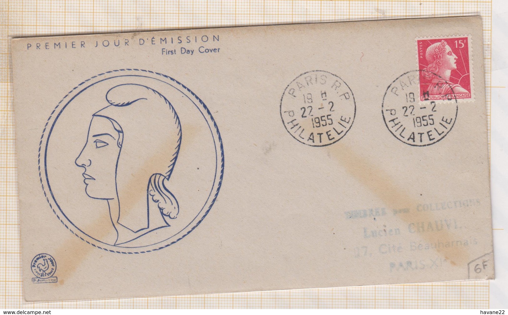 9/2 Premier Jour FDC 1955 PHILATELIE Dans Pochette Trace Jaune - 1950-1959