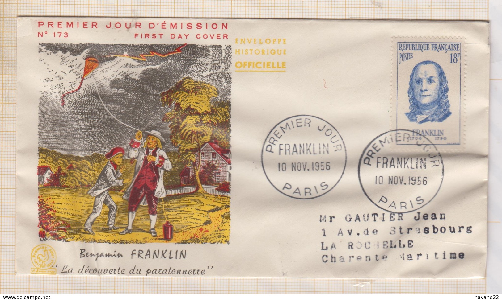 9/4 Premier Jour FDC 1956 FRANKLIN Dans Pochette Legeres Pliures - 1950-1959