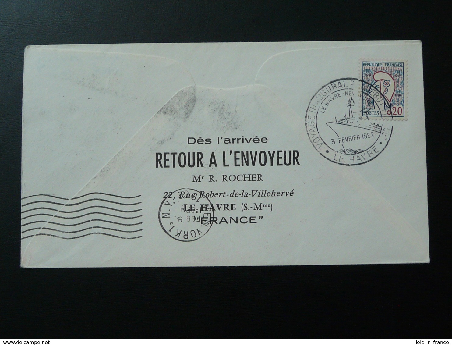 FDC Voyage Inaugural Paquebot France Le Havre New York 1962 - 1960-1969