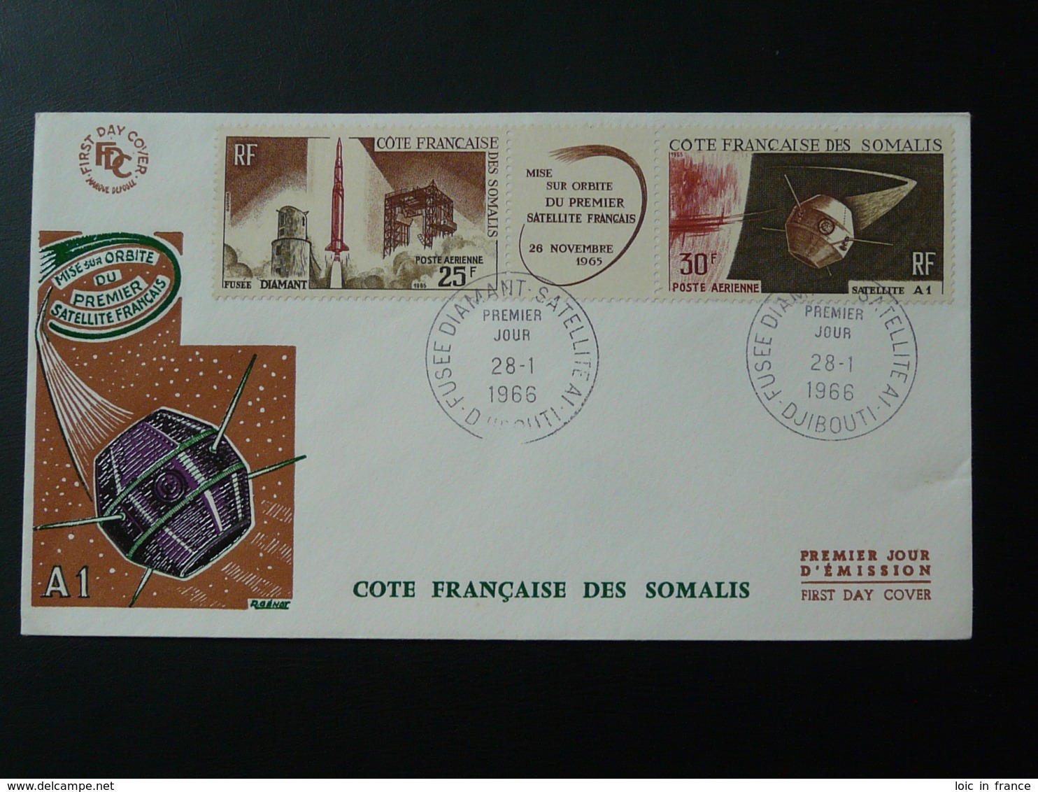 FDC Fusée Diamant Satellite A1 Cote Des Somalis 1966 - Briefe U. Dokumente