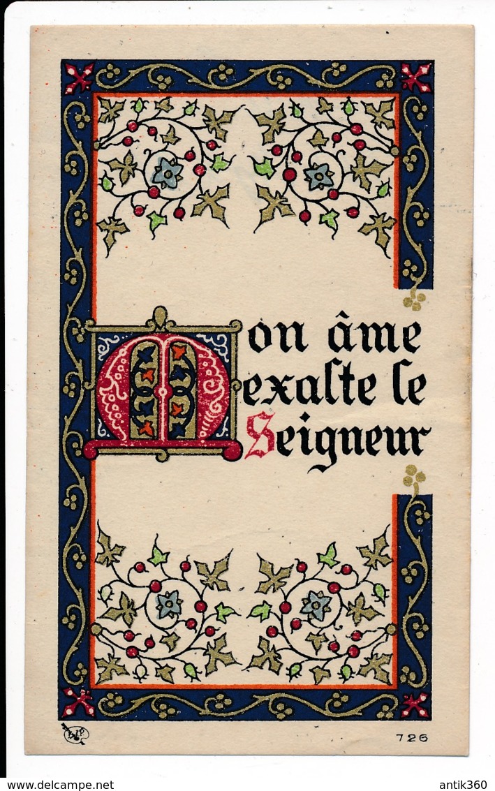 Image Pieuse Mon âme Exalte Le Seigneur Enluminure Chromo Dorures Holy Card Santino - Images Religieuses