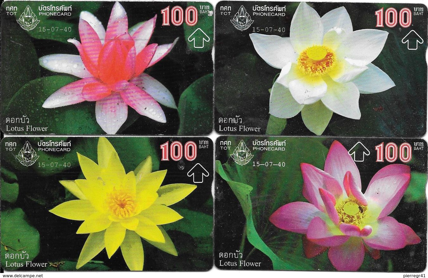 4-CARTES-HOLOGRAPHIQUE-100Baht-Série FLEURS LOTUS-de Toutes Coulors-TBE-RARE - Fleurs